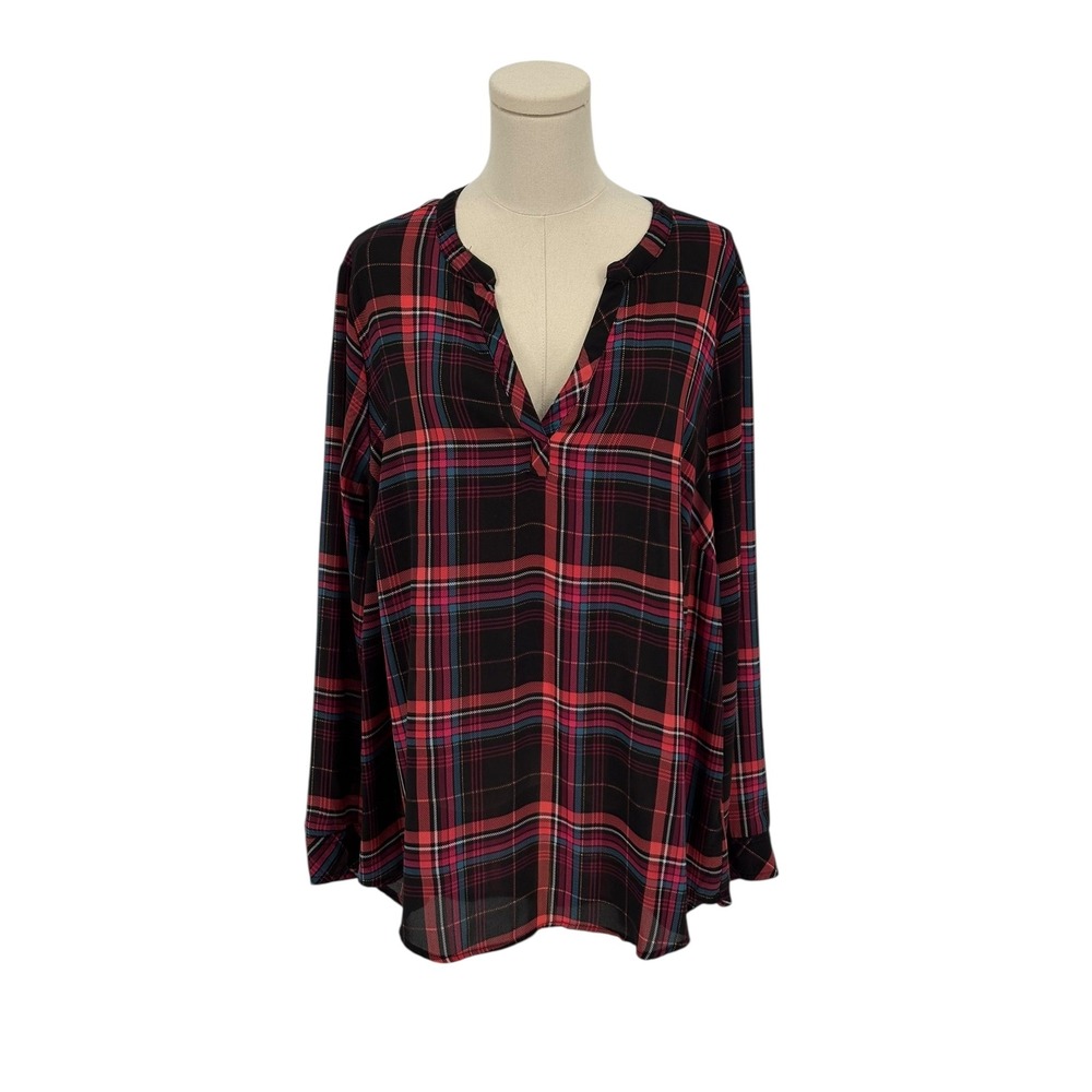 Torrid Plaid Top Size 2 Pink Black Blue White Career Casual